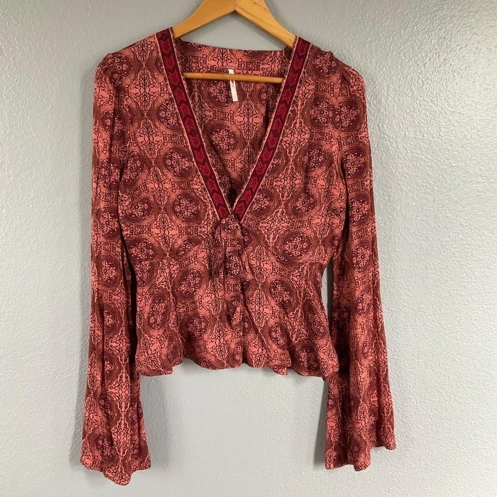 Free people Time of Your Life Top coral combo color size Small T81